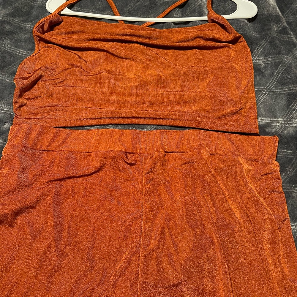 SHEIN Burnt Orange Textured Fabric 2 piece set coords